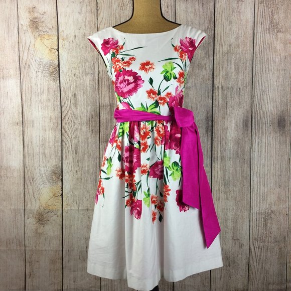 Eliza J Dresses & Skirts - Eliza J Bright Floral Fit & Flare Tie Dress Sz 2